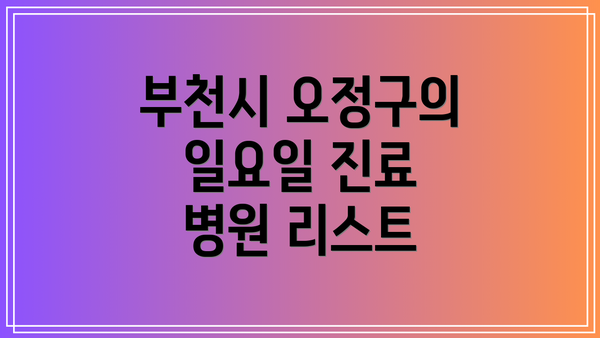 부천시 오정구의 일요일 진료 병원 리스트